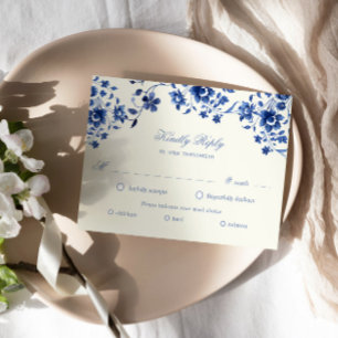 Deep Blue Chinoiserie Floral RSVP Meal Choice Card