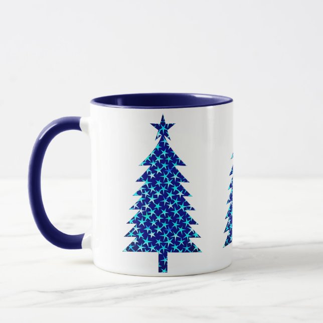 Deep Blue Christmas Tree with Stars  Mug (Left)