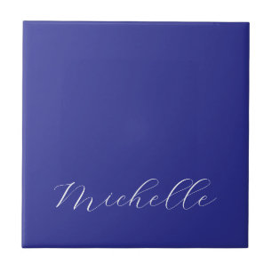 Deep Blue Colour Plain Modern Own Name Calligraphy Ceramic Tile