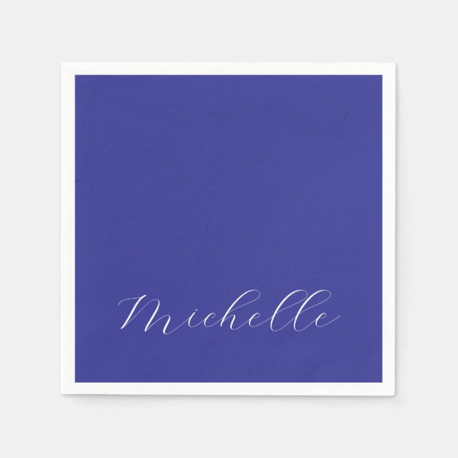 Deep Blue Colour Plain Modern Own Name Calligraphy Napkin (Front)