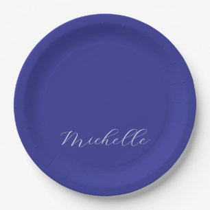 Deep Blue Colour Plain Modern Own Name Calligraphy Paper Plate