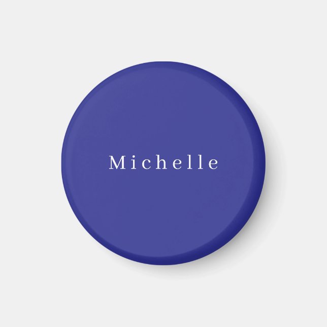 Deep Blue Colour Plain Modern Own Name Minimalist Magnet (Front)
