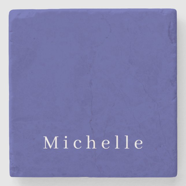 Deep Blue Colour Plain Modern Own Name Minimalist Stone Coaster (Front)