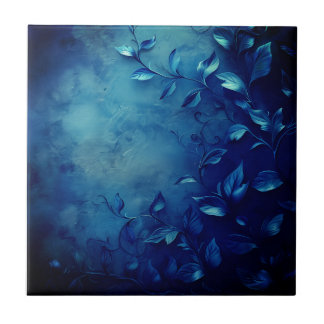 Deep Blue Decorative Leaves Ceramic Tile