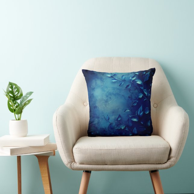 Deep Blue Decorative Leaves Cushion (Chair)