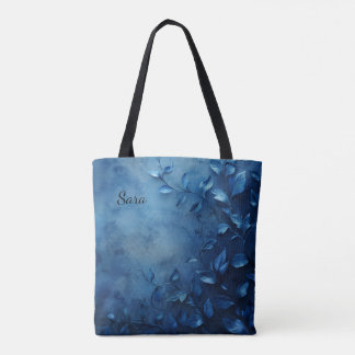 Deep Blue Decorative Leaves Tote Bag