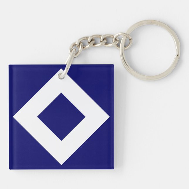 Deep Blue Diamond, Bold White Border Key Ring (Back)
