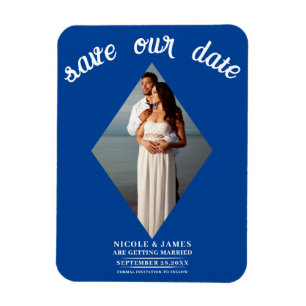 Deep Blue Diamond Photo Wedding Save the Date Magnet
