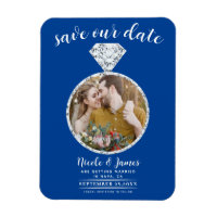 Deep Blue Diamond Ring Bling Photo Save the Date