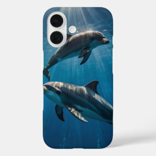Deep Blue Dolphins iPhone 16 Case