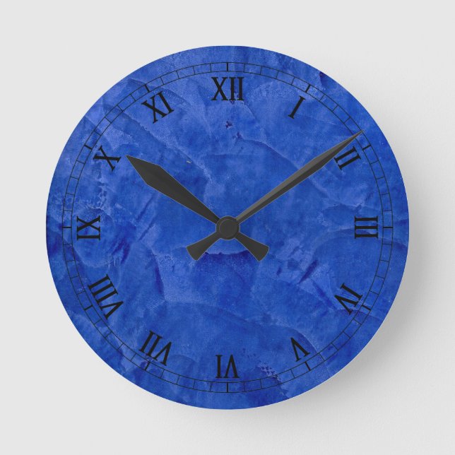 Deep Blue Faux Finish Roman Numerals Round Clock (Front)