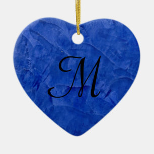 Deep Blue Faux Stone Monogram Heart Ornament