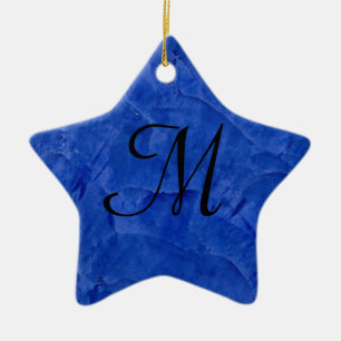 Deep Blue Faux Stone Monogram Star Ornament