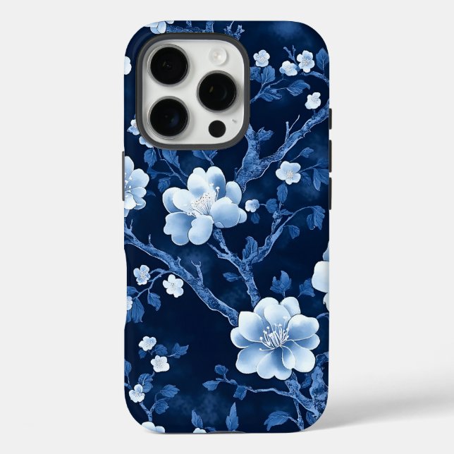Deep Blue Floral Case-Mate iPhone Case (Back)