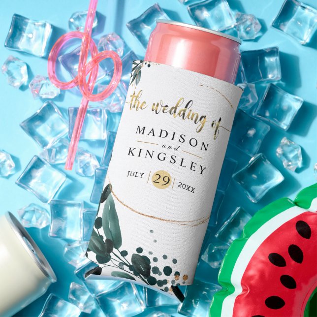 Deep Blue Floral Elegant Fall Wedding Seltzer Can Cooler (In Situ Summer)