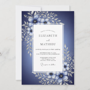 Deep Blue Floral Enchantment Wedding Invitation