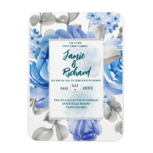 Deep Blue Floral Wedding Magnet Invitation