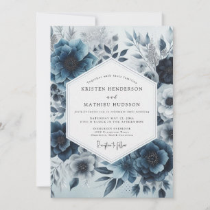 Deep Blue Floral Whimsy Wedding Invitation