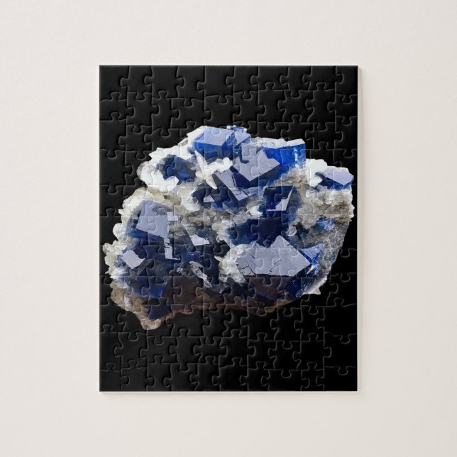 Deep Blue Fluorite Crystal Calcite Flake Geology Jigsaw Puzzle (Vertical)