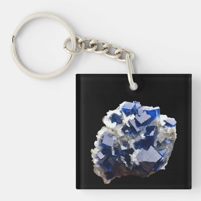 Deep Blue Fluorite Crystal & Flake Calcite Key Ring (Front)