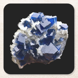 Deep Blue Fluorite Crystal & Flake Calcite  Square Paper Coaster