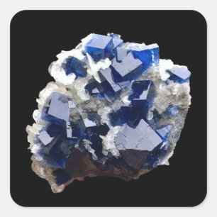 Deep Blue Fluorite Crystal & Flake Calcite Square Sticker