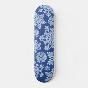 Deep Blue Frozen Winter Frost Snowflakes Christmas Skateboard