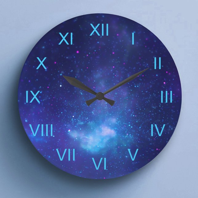 Deep Blue Galactic Center Aqua Roman Numerals Large Clock (Deep Blue Galactic Center Aqua Roman Numerals Large Clock)