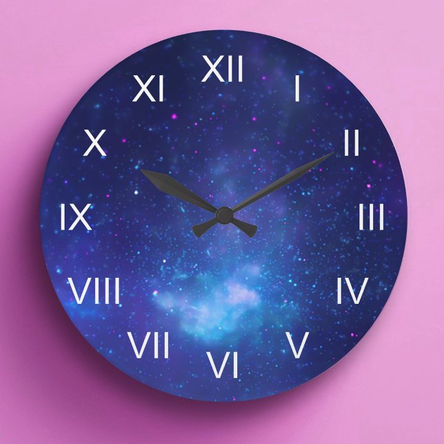 Deep Blue Galactic Center White Roman Numerals Large Clock (Deep Blue Galactic Center White Roman Numerals Large Clock)