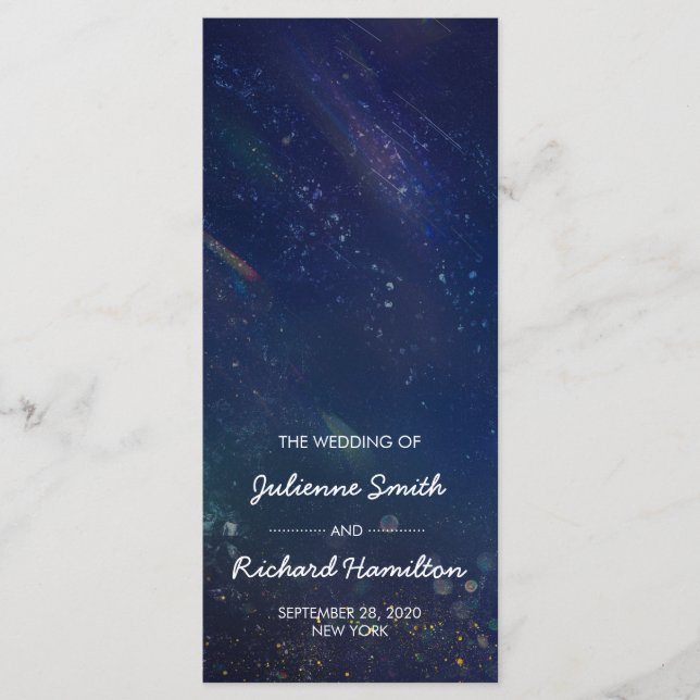 Deep Blue Galaxy Wedding Ceremony Program (Front)
