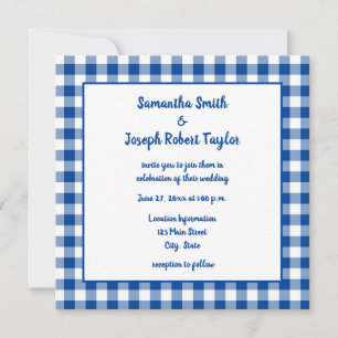 Deep Blue Gingham Country Wedding Invitation