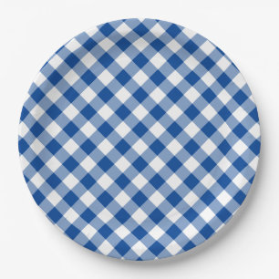 Deep Blue Gingham Country Wedding Paper Plate