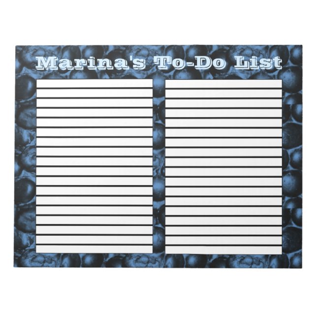 Deep Blue Glam Pebbles two column to-do list pad (Front)