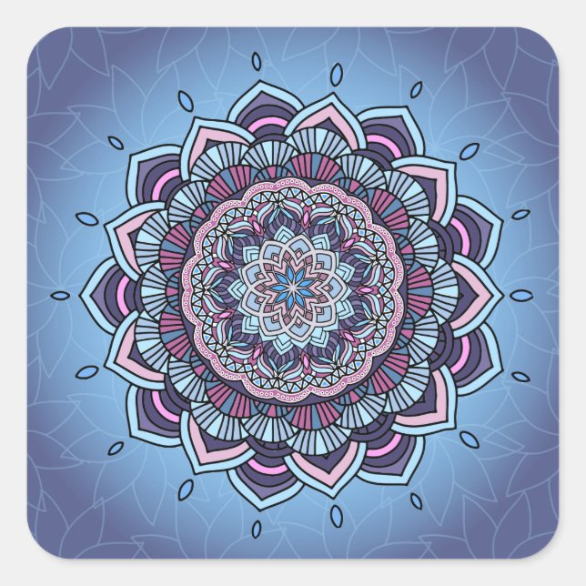 Deep Blue Glow Mandala ID361 Square Sticker (Front)