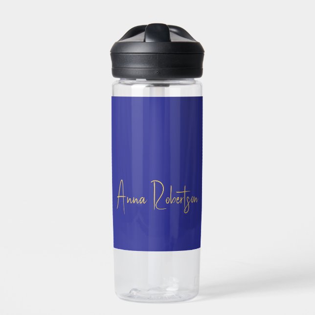 Deep Blue Gold Colours Professional Calligraphy Water Bottle (Front)