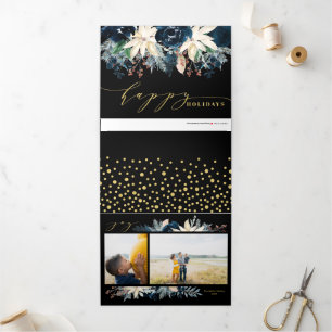 Deep Blue & Gold Joy Christmas Photo Holiday Card