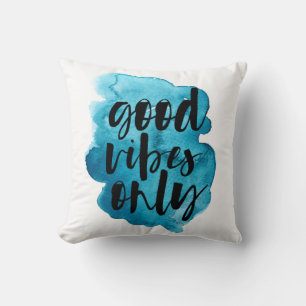 deep blue good vibes only brush script cushion