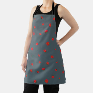 Deep Blue Gray Japanese Quince Floral Pattern Apron