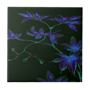 Deep Blue & Green Japanese Floral Ceramic Tile
