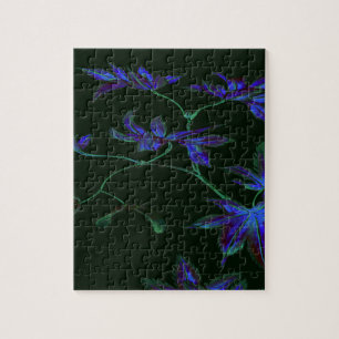 Deep Blue & Green Japanese Floral Jigsaw Puzzle