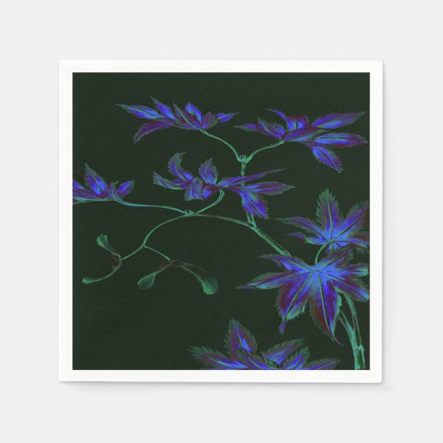 Deep Blue & Green Japanese Floral Paper Napkins (Front)