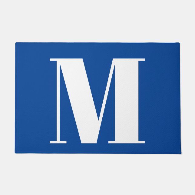Deep Blue Initial Letter Monogram Modern Stylish Doormat (Front)