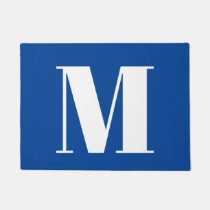 Deep Blue Initial Letter Monogram Modern Stylish Doormat
