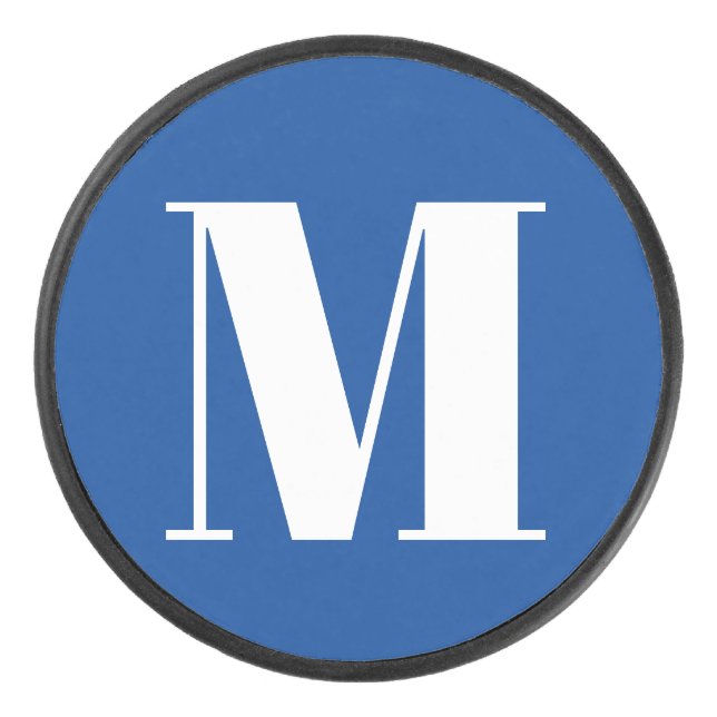 Deep Blue Initial Letter Monogram Modern Stylish Hockey Puck (Front)