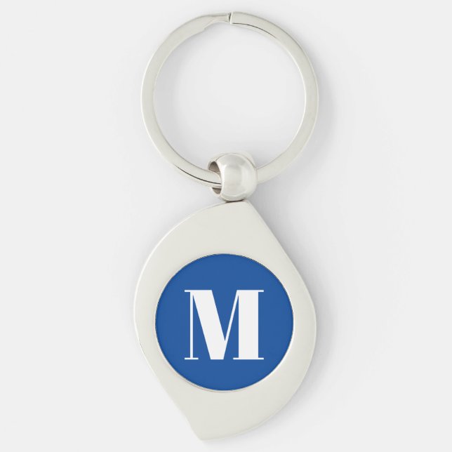 Deep Blue Initial Letter Monogram Modern Stylish Key Ring (Front)
