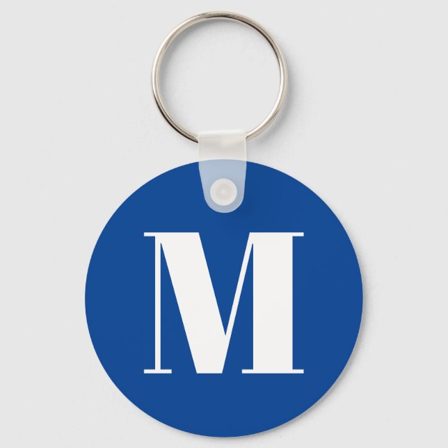 Deep Blue Initial Letter Monogram Modern Stylish Key Ring (Front)