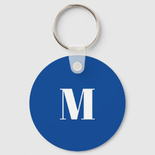 Deep Blue Initial Letter Monogram Modern Stylish Key Ring
