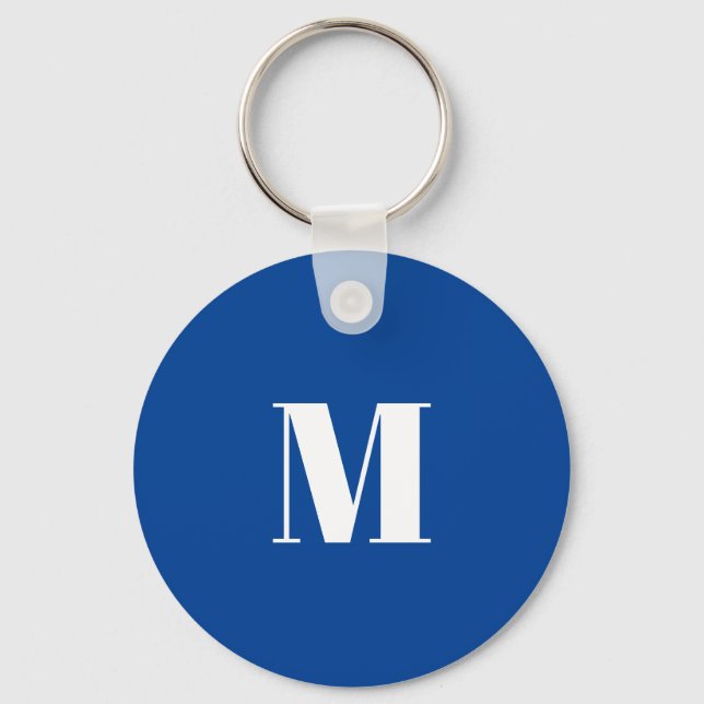 Deep Blue Initial Letter Monogram Modern Stylish Key Ring (Front)