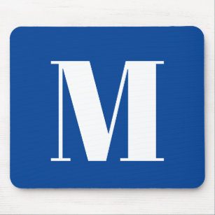 Deep Blue Initial Letter Monogram Modern Stylish Mouse Pad