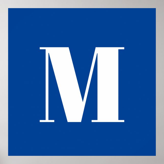 Deep Blue Initial Letter Monogram Modern Stylish Poster (Front)